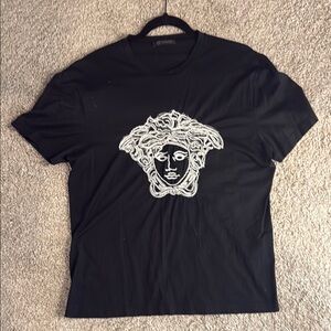 Versace Black Tee with White Medusa Design